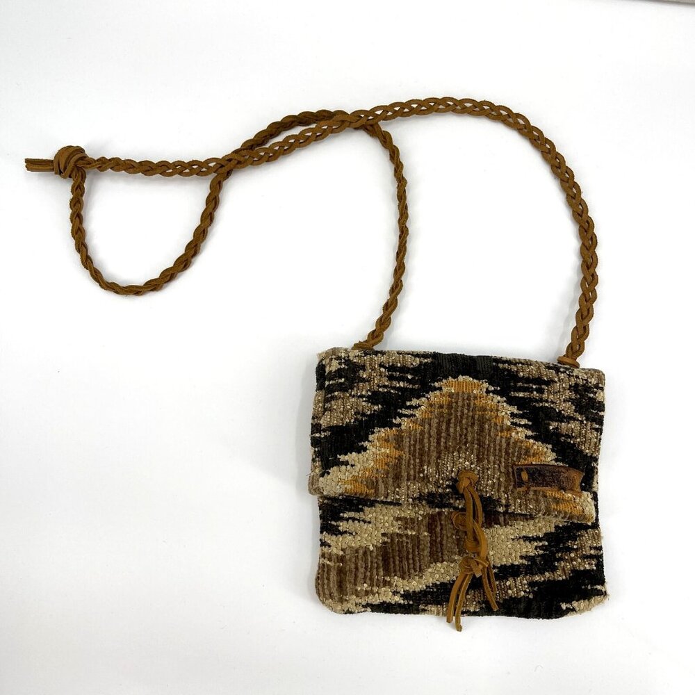 Vintage Merci Boho Hippie Textile Foldover Shoulder Bag Leather Braided Strap